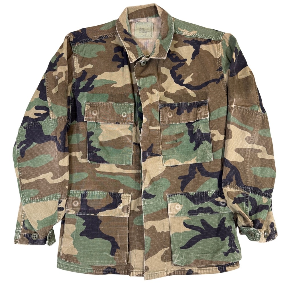 Vintage US Military Woodland Camo BDU Ripstop Jacket Small Short Field Coat